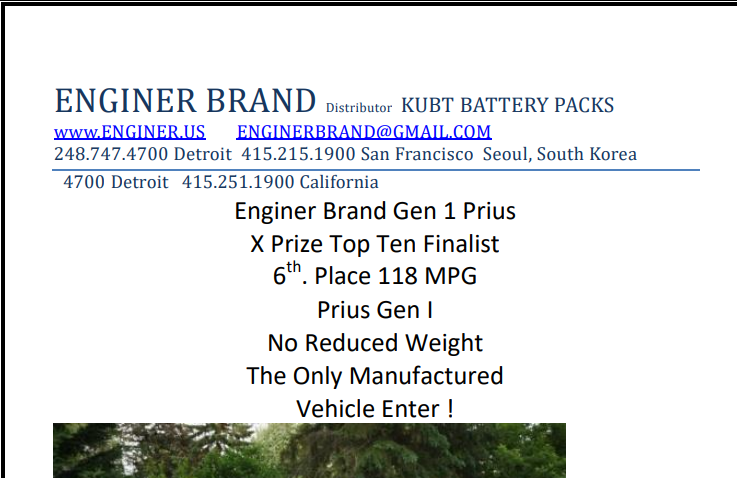 Enginer RangeMore X Prize Top Ten Finalist  Prius Gen I