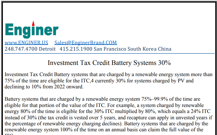 Enginer Solar Battery Investment Tax Credit Battery Systems
